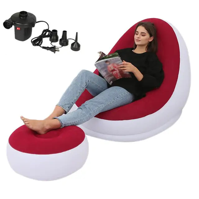 Eprolo inflatable air mattress and lazy sofa deck chair with comfortable leg stool, ideal for home and outdoor relaxation.