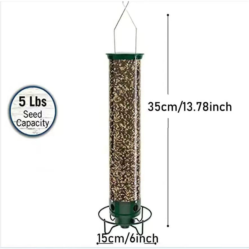 Eprolo squirrel-proof spinning bird feeder with hanging weight-activated seed dispenser, designed to deter squirrels and attract birds