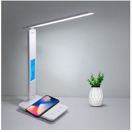 Modern eprolo LED office desk lamp with touch dimming, foldable design, calendar, temperature, and alarm clock for reading and workspace.