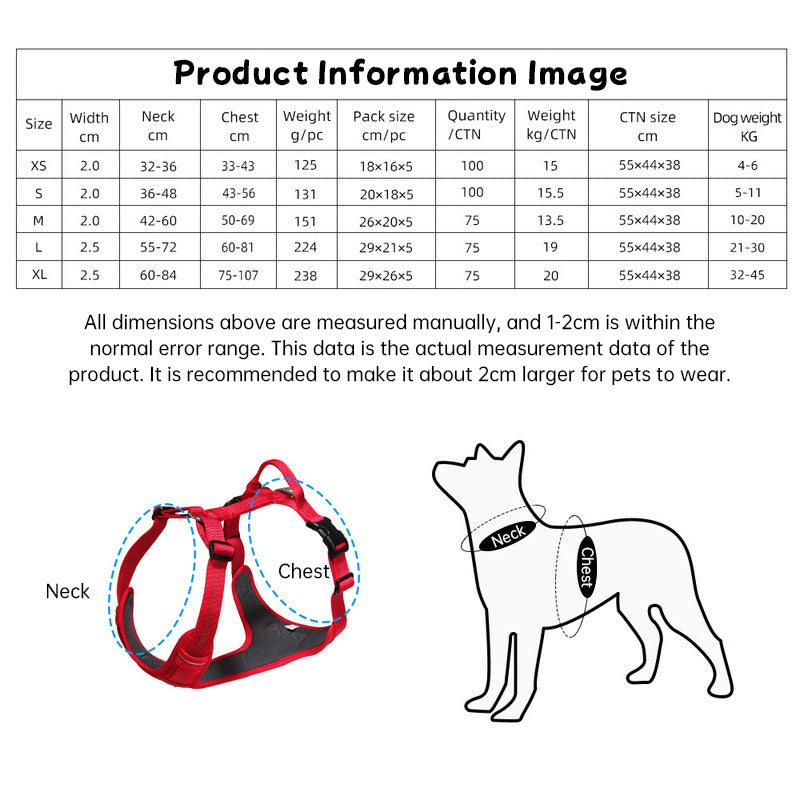 Breathable Reflective Dog Harness Vest, Outdoor No-Pull Escape-Proof Harness with Leash for Large & Medium Dogs - American Smart