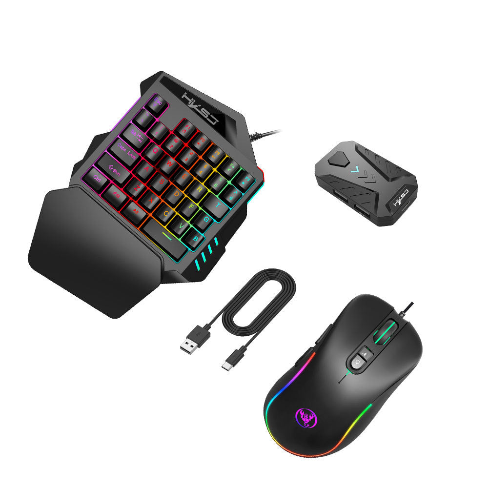 Wired Android Throne One-handed keyboard and mouse set with PUBG gun converter for Android gaming, by eprolo.