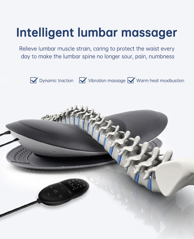 Eprolo waist massager with inflatable lumbar traction, hot compress, and cervical back stretcher for pain relief and muscle relaxation.