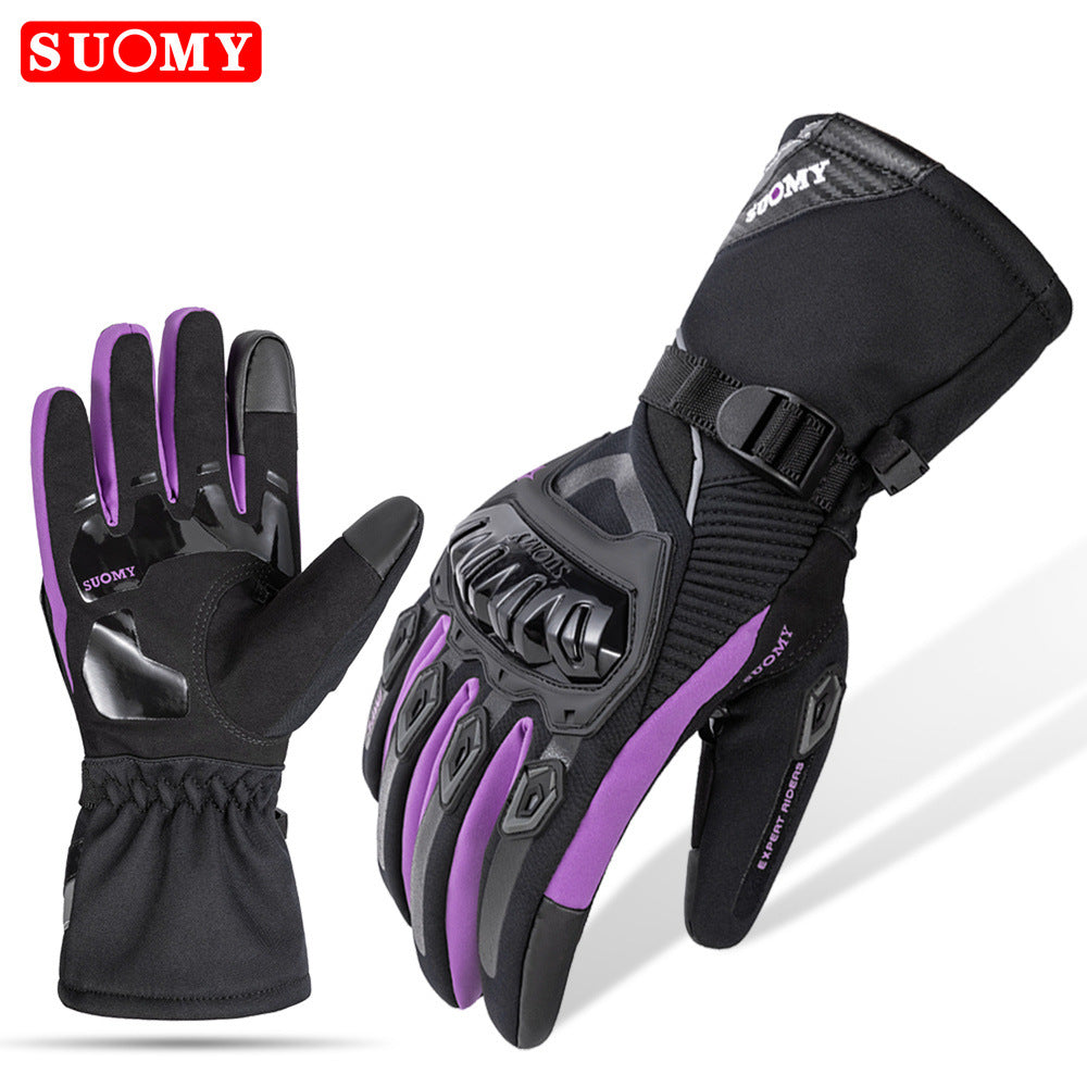 Eprolo waterproof, windproof winter motorcycle gloves with touchscreen fingertips and long, thick hand guards for cold rides.