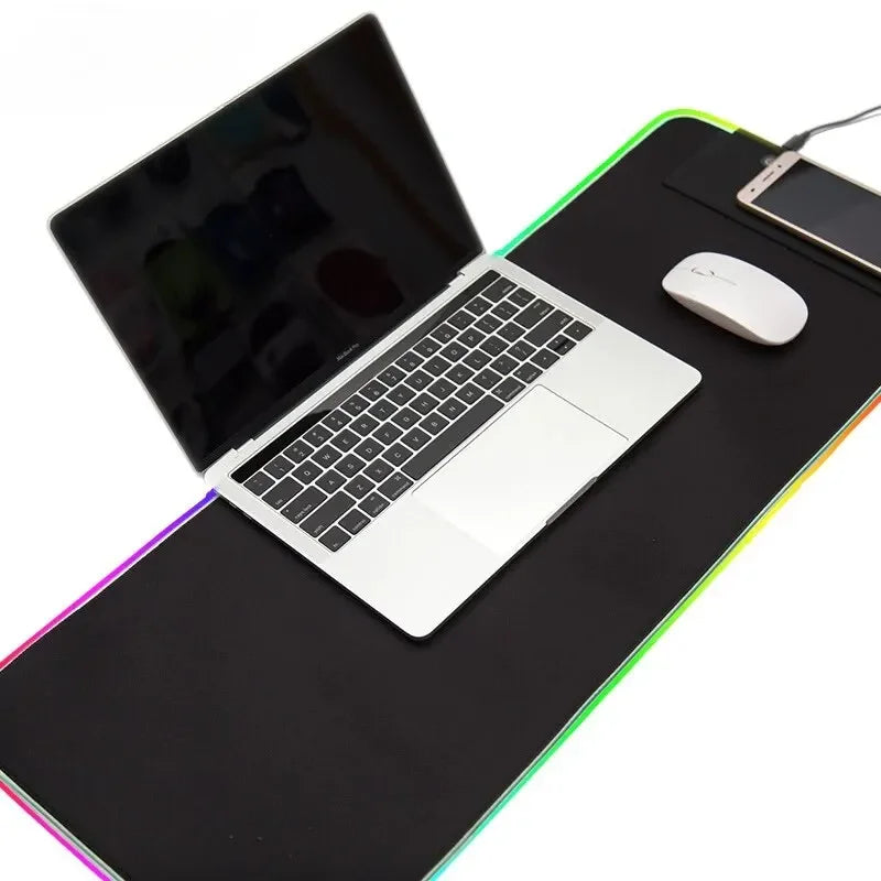 eprolo large gaming and office mouse pad with light modes, touch control, extended soft surface, non-slip rubber base