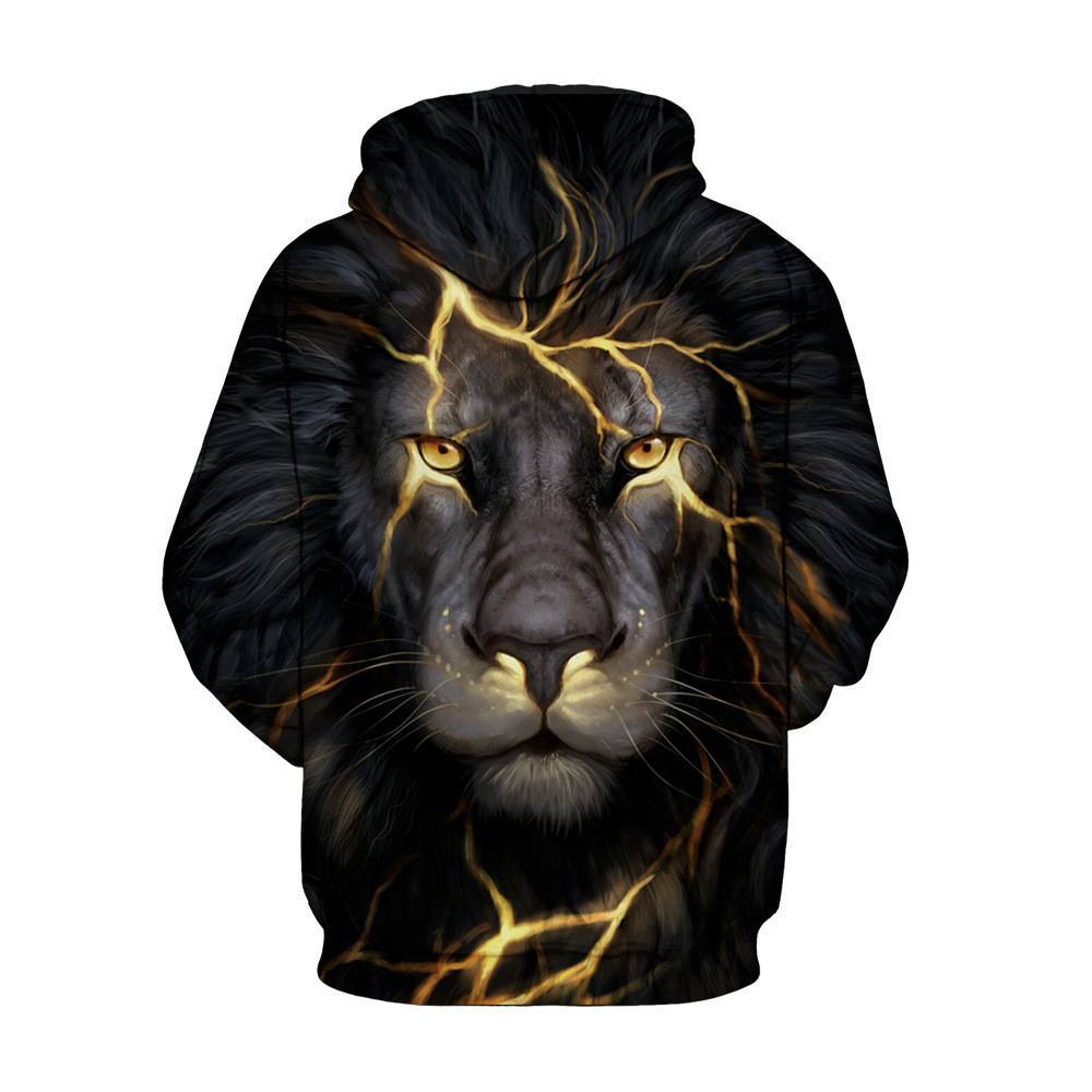Halloween couples lion 3D hoodie sweatshirt for men and women, featuring a bold lion graphic on a cozy black hoodie.