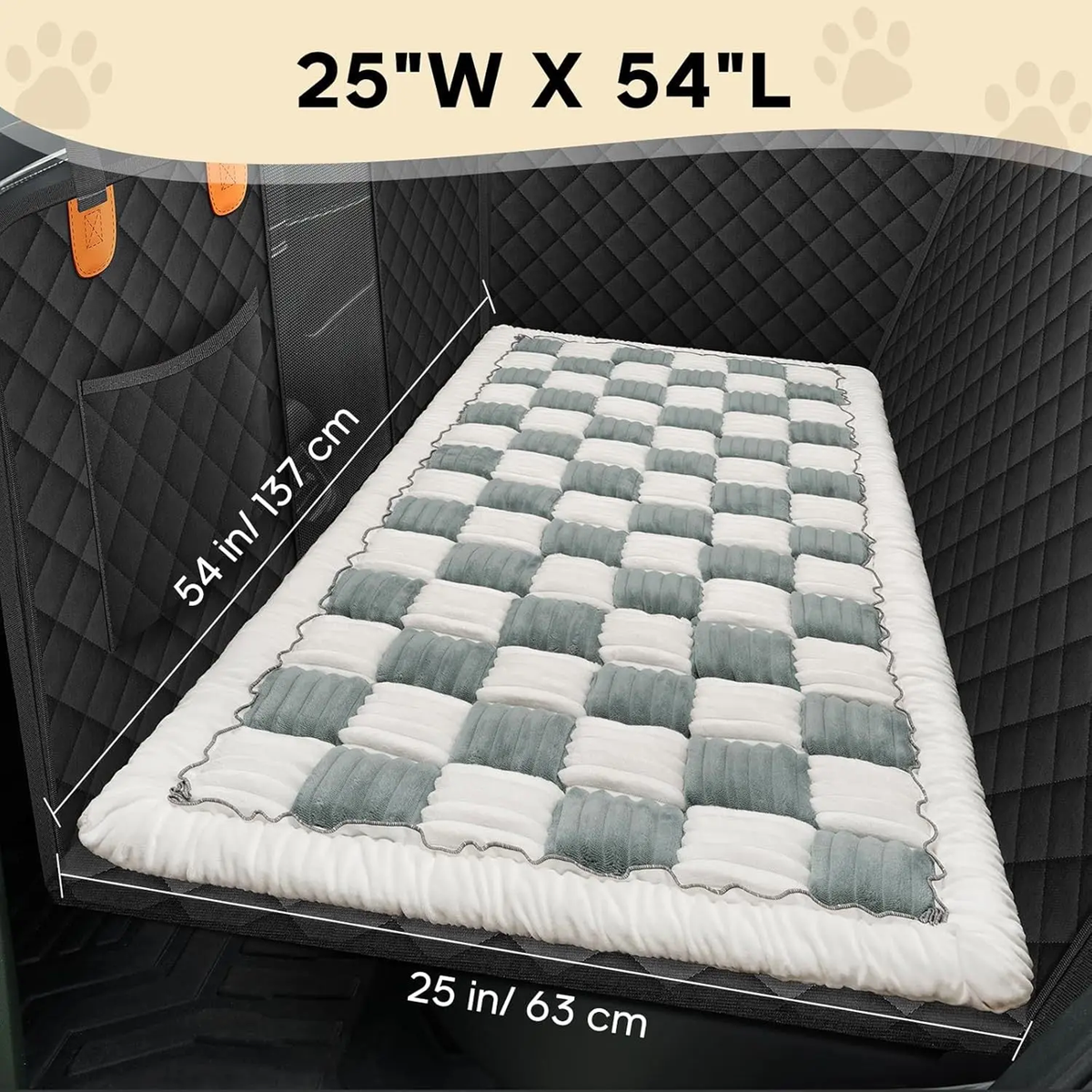 Eprolo checkered dog bed sleeping car mat with thickened seat pad on back seat, designed for pets and car comfort.