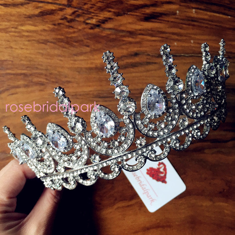 Rosebridalpark zircon bridal tiara with large cubic zirconia stones, elegant wedding hair accessory for brides and bridesmaids