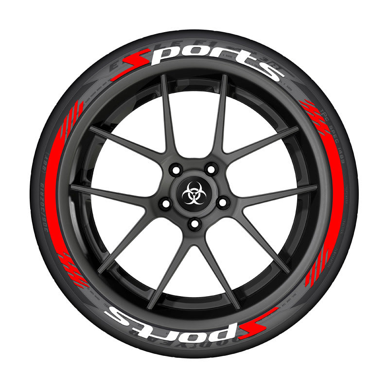 Eprolo SPORTS series 3D car tire letter sticker, personalized DIY tire modification decal on a vehicle tire.