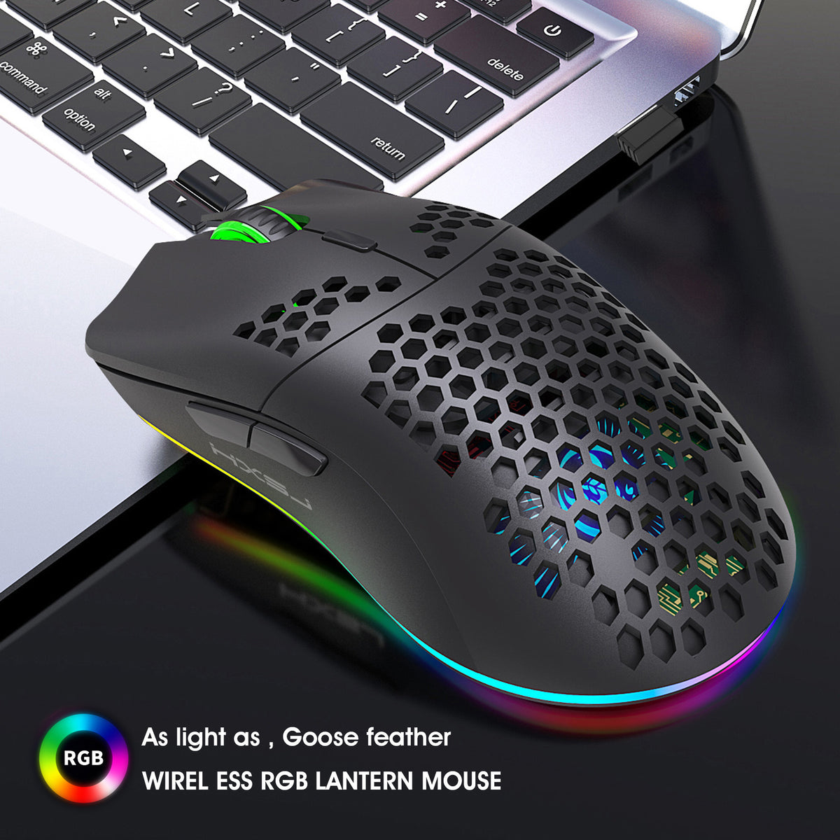 Eprolo lightweight wireless RGB gaming mouse with hollow design, 2.4G charging, suitable for gaming and office use