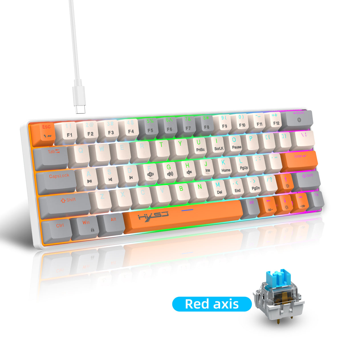 Eprolo 63-key portable 60% mechanical gaming keyboard with RGB backlit compact design and mechanical keys for gaming.