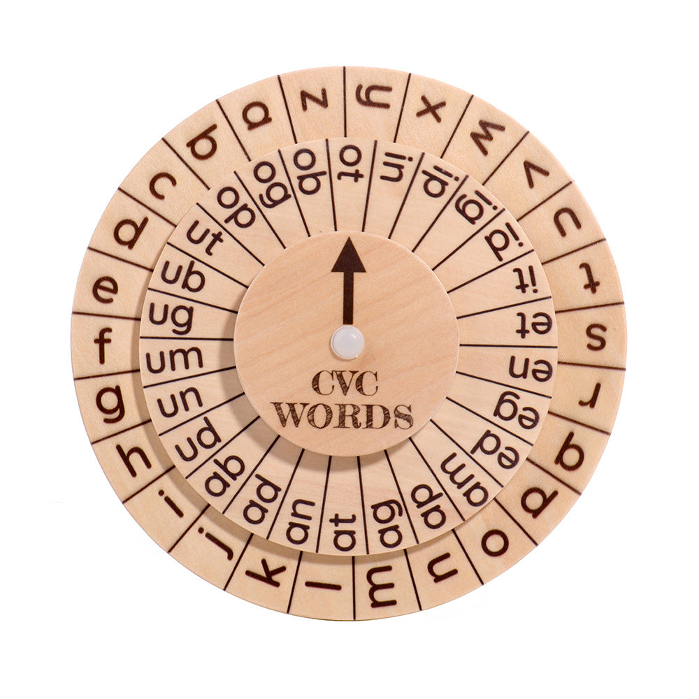 Eprolo English spelling game with a spinning wheel for vowel recognition, designed for early education and phonics learning.