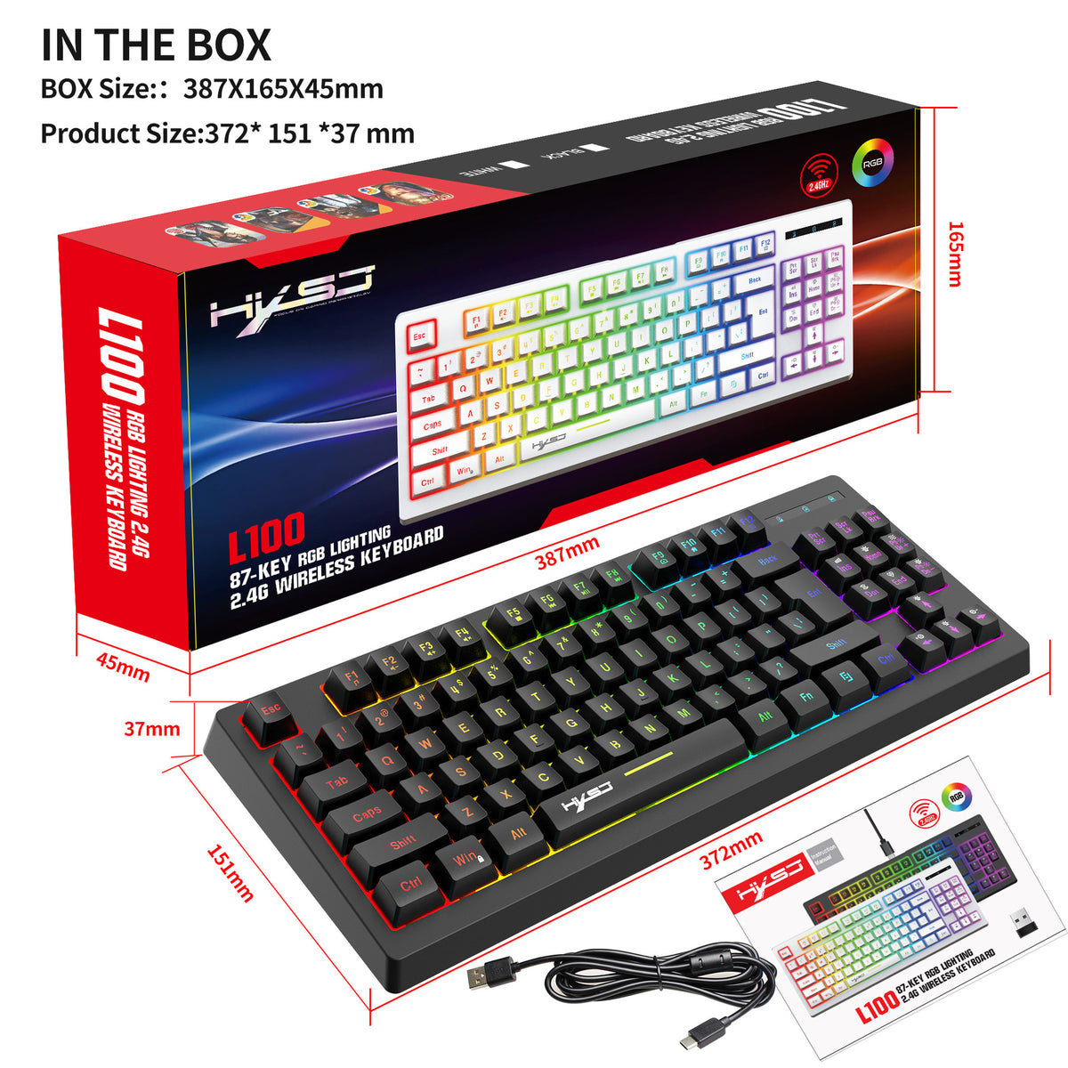 87 key wireless 2.4G film keyboard RGB backlit wireless keyboard - American Smart