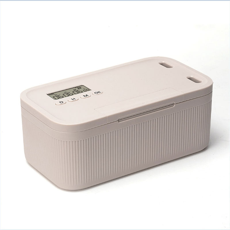 White eprolo timed lock safe box for electronic security storage of personal items, documents, phones, and cigarettes.