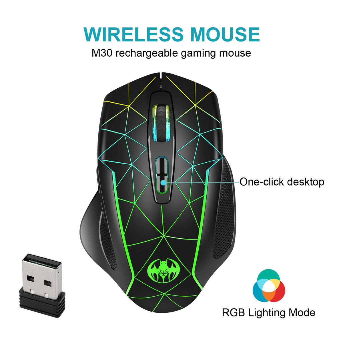 Eprolo wireless gaming mouse with illuminated design, anti-sleep feature, and automatic cursor movement for uninterrupted gaming.