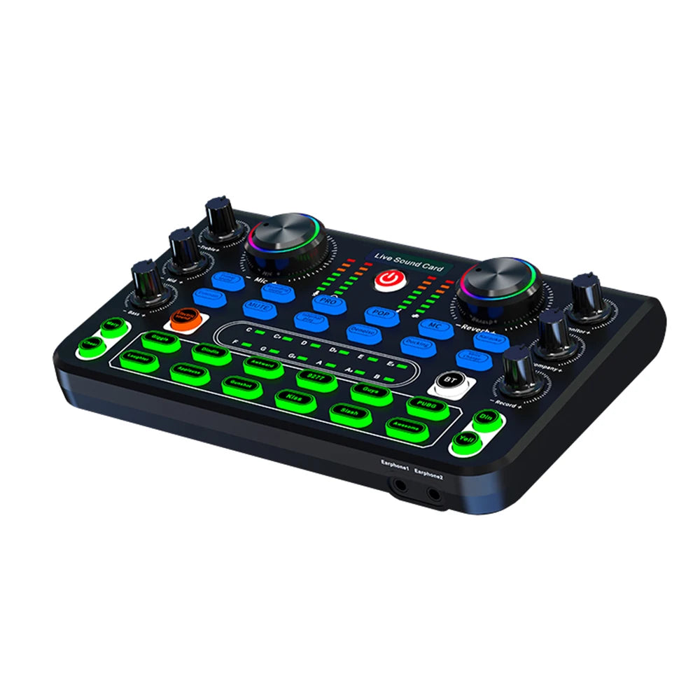 eprolo HD X60 sound card professional audio mixer for karaoke, broadcast, and live singing, with multiple input and control features