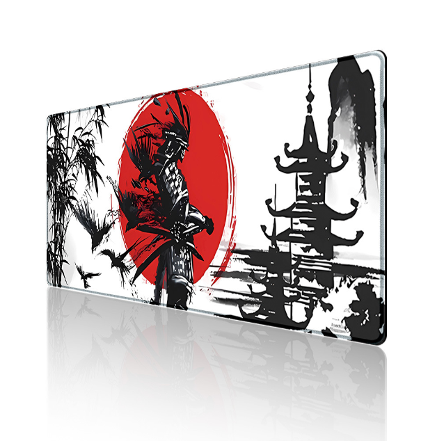 Black Samurai Warrior mouse pad by eprolo, gaming computer accessory with a detailed warrior design on a smooth desk mat.