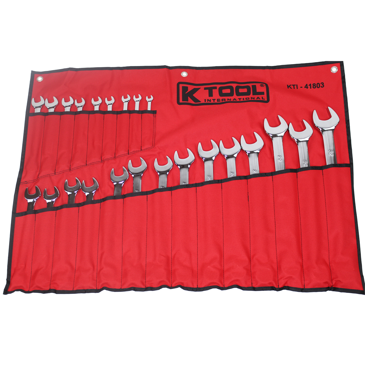 K Tool International 23-piece metric combination wrench set with high-polish finish, including various sizes for professional use.