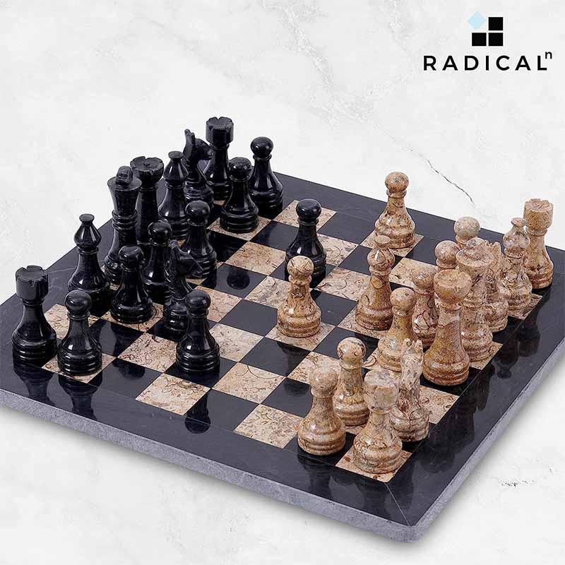 Black and Coral 12 inches Premium Quality Marble Chess Set-0
