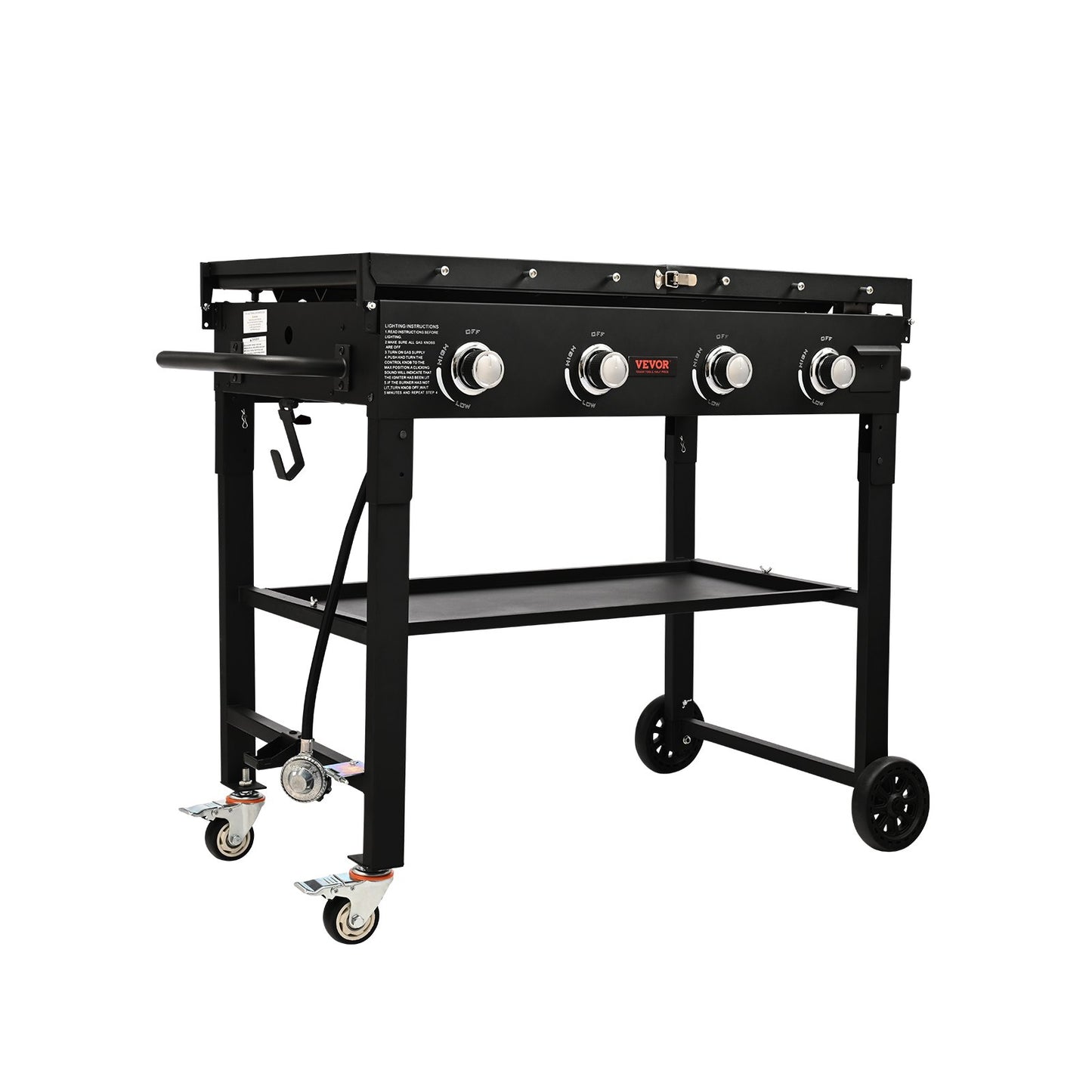 VEVOR Commercial Griddle on Cart, 36" Heavy Duty Manual Flat Top Griddle, Outdoor Cooking Station with Side Shelves, Steel Propane Gas Griddle, 4-Burners Restaurant Portable Tested toStandards-9