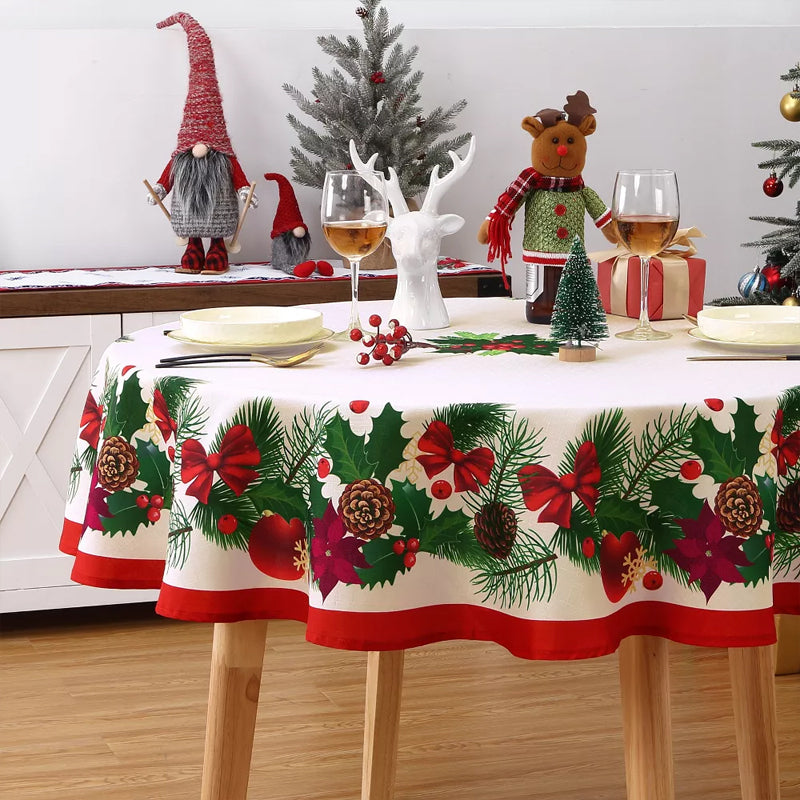 Christmas table runner with pine holly needle, holiday dining decor