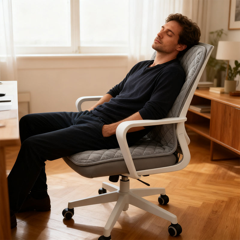 Eprolo heated seat cushion on an office chair with backrest, 220V electric mat featuring smart timer and ergonomic design