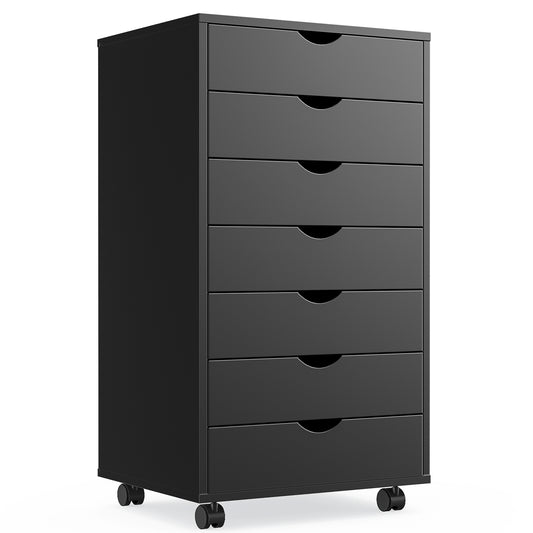 Sweetcrispy 7 Drawer Chest - Storage Cabinets with Wheels Dressers Wood Dresser Cabinet Mobile Organizer Drawers for Office