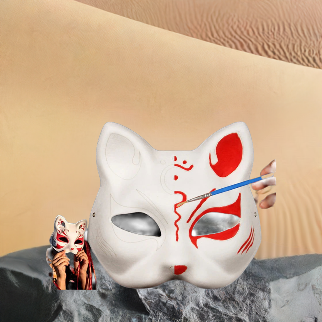 1/3/5Pcs DIY Hand-Painted Foxes Mask Japanese Cosplay Rave Anime Demon Slayer Half Face Cat Masks Festival Party Cosplay Props