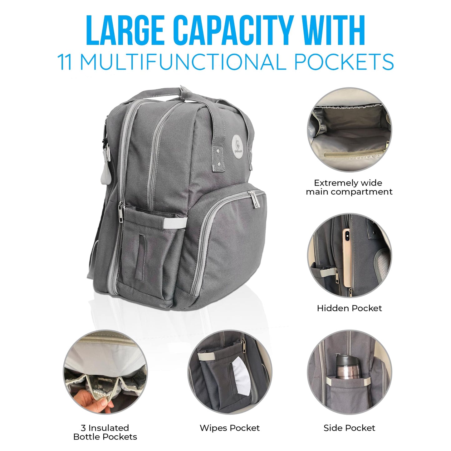 MoonBaby Backpack Diaper Bag Foldable Changing station Portable Crib Bassinet