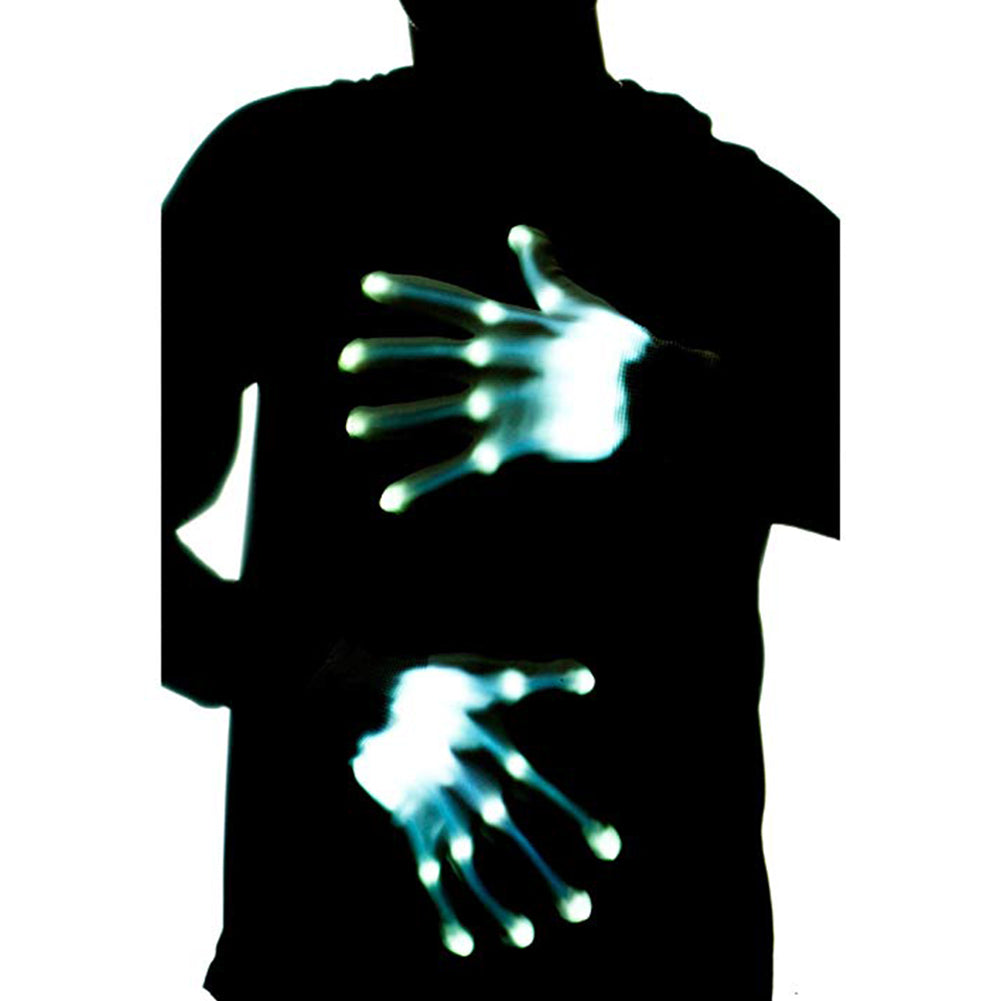 Color: White - 1Pair Chic LED Light Up Skeleton Hand Gloves Halloween Christmas Costume Decor