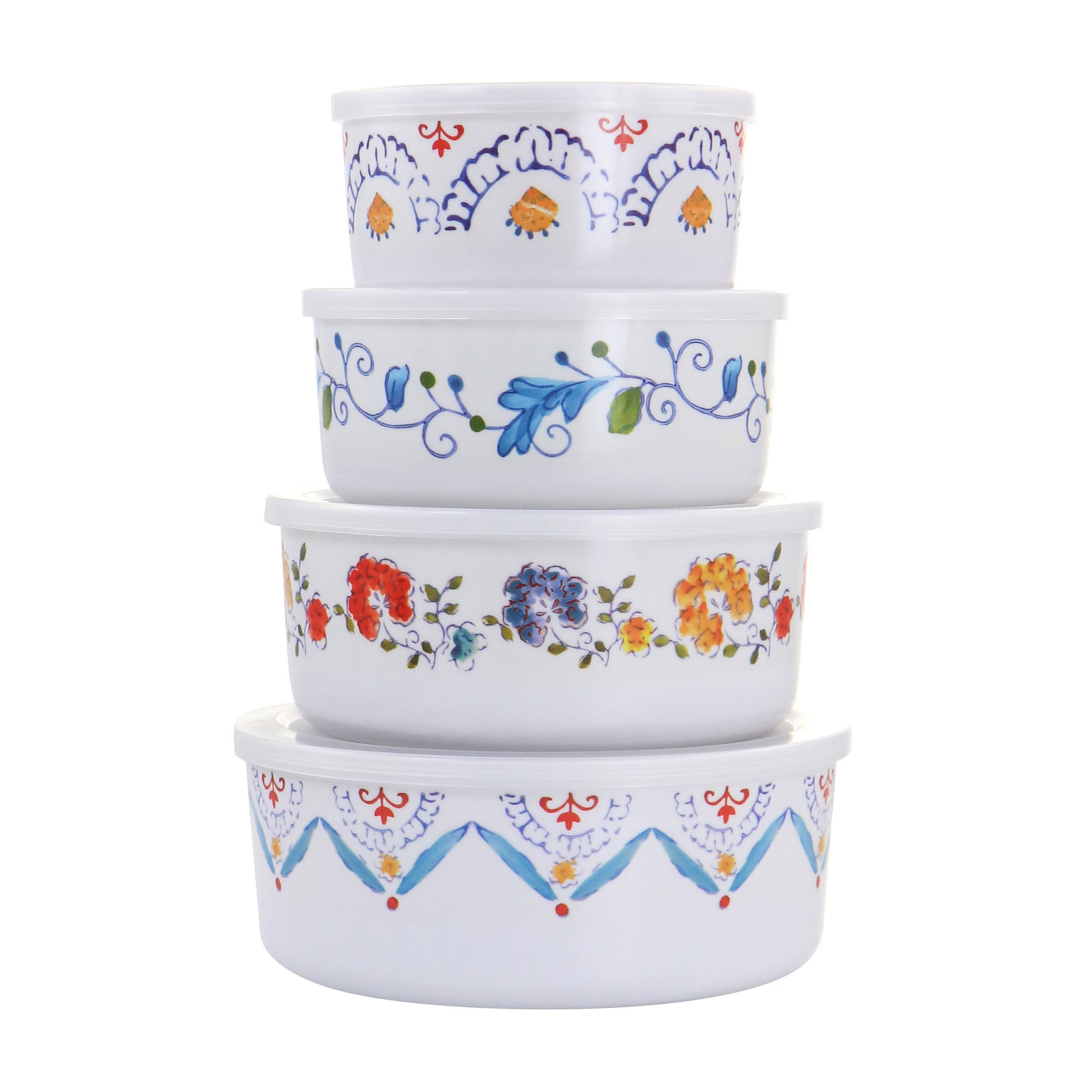 Gibson Home 8-piece Anaya round nesting food storage set with clear lids for kitchen organization and airtight storage.