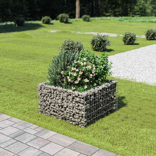Galvanized steel gabion raised garden bed by American Smart, measuring 35.4x35.4x19.7 inches, for outdoor planting and landscaping.
