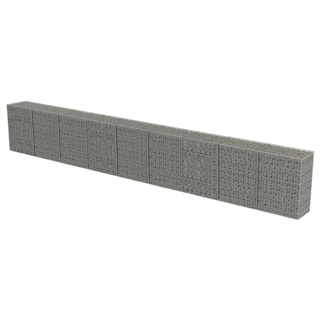 Galvanized steel gabion wall fence panels with covers, measuring 354"x19.7"x39.4", by American Smart, showing sturdy construction.