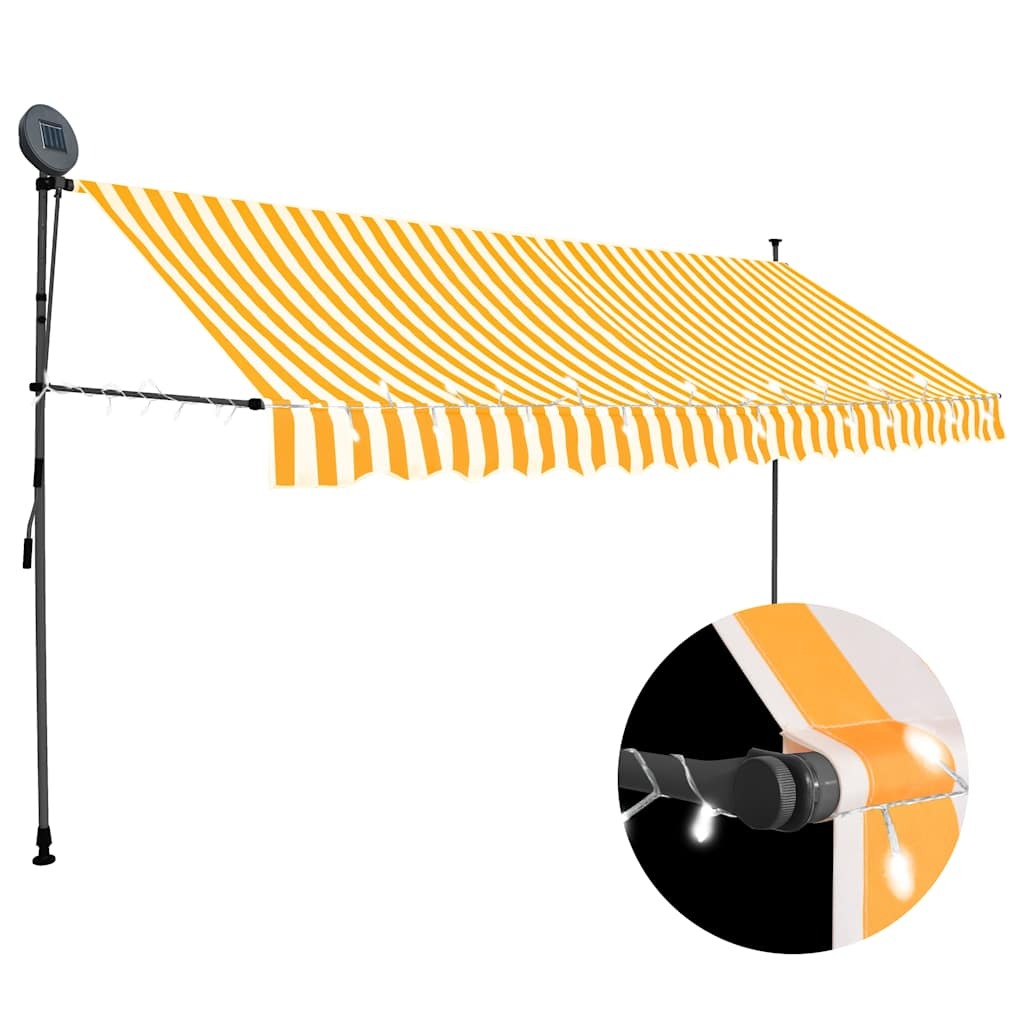 Manual retractable outdoor awning with LED lighting, 157.5 inches, in white and orange by American Smart for outdoor living spaces.