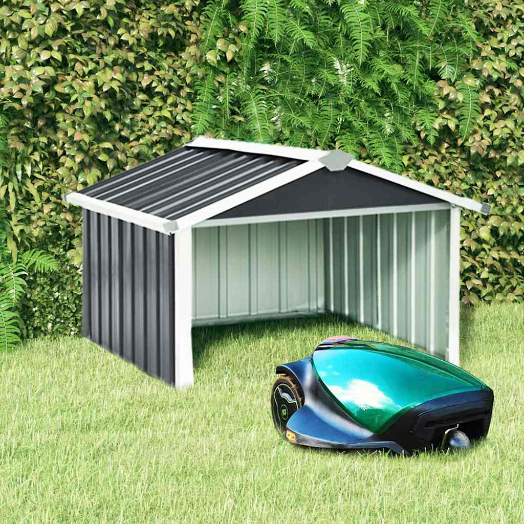 Outdoor garden robot lawnmower shed by American Smart, galvanized steel with anthracite finish, measures 36.2"x38.2"x24.8".