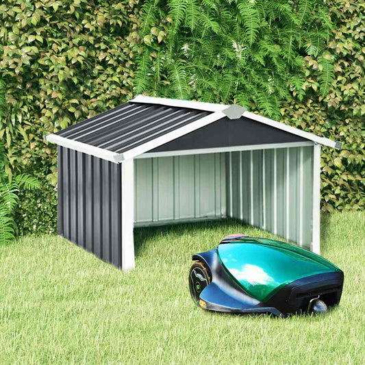 Outdoor garden robot lawnmower shed by American Smart, galvanized steel with anthracite finish, measures 36.2"x38.2"x24.8".
