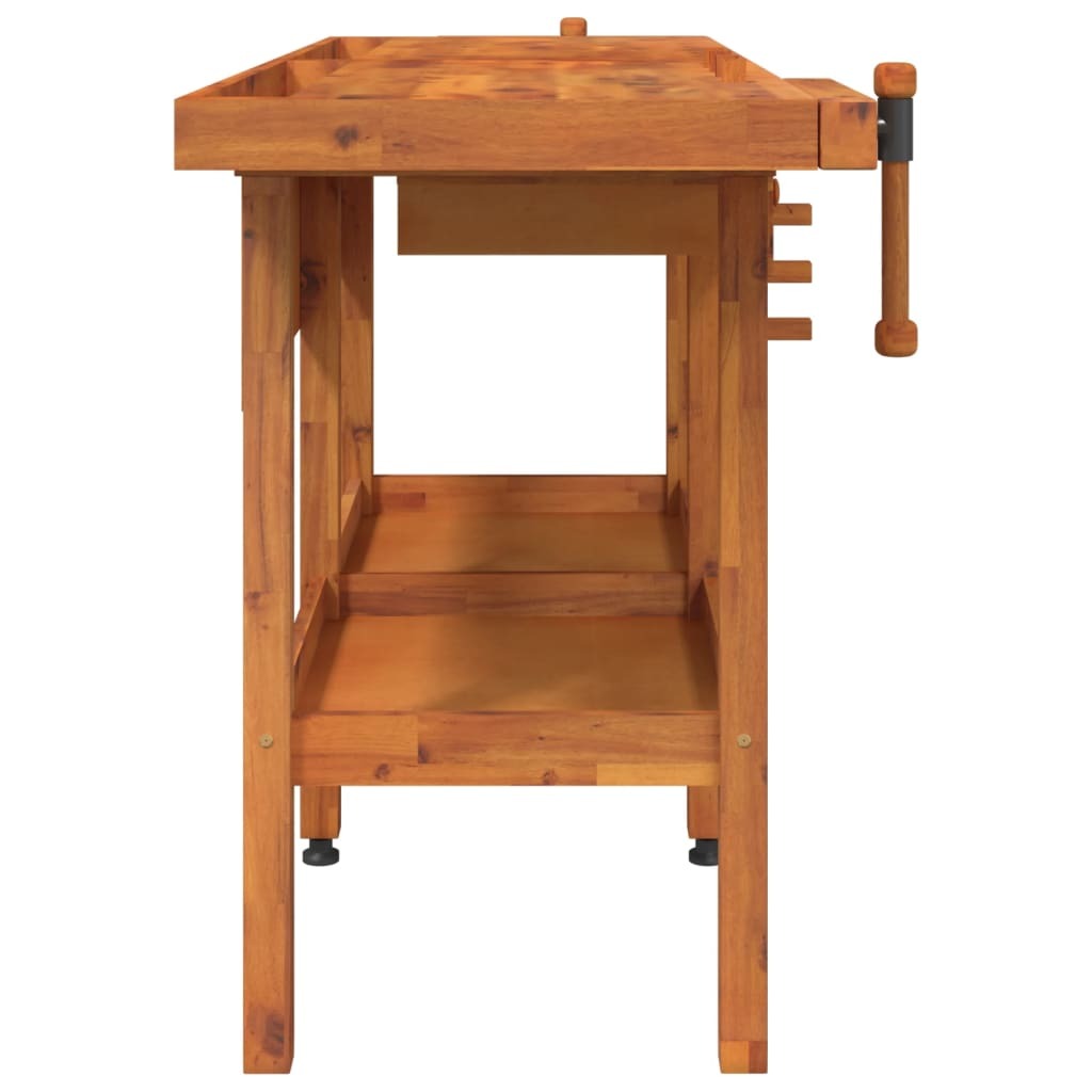 Workbench with Drawers and Vices 63.8"x24.4"x32.7" Solid Wood Acacia