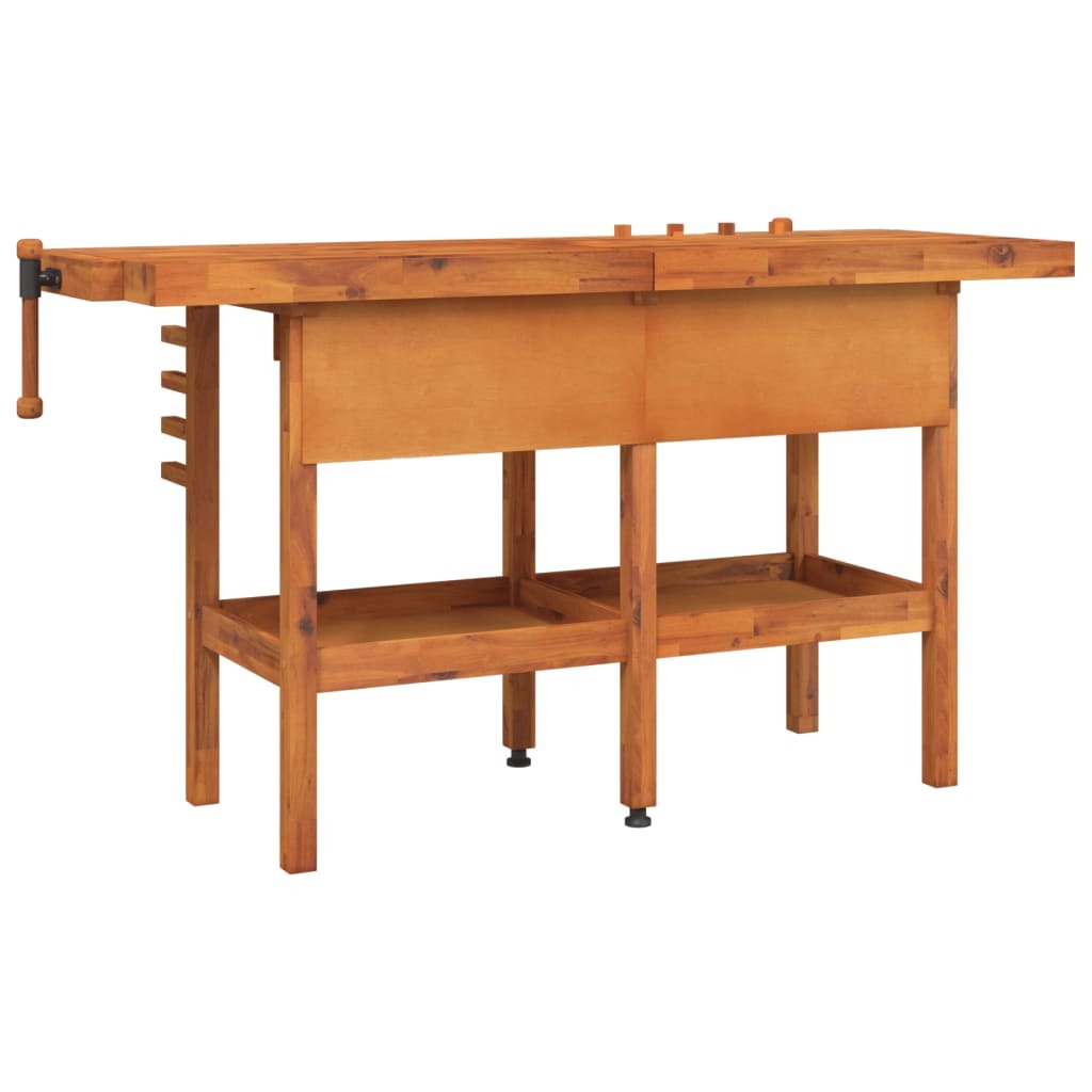 Workbench with Drawers and Vices 63.8"x24.4"x32.7" Solid Wood Acacia