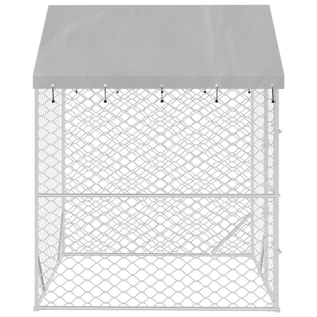 Outdoor dog kennel with silver roof, galvanized steel construction, 6.6x6.6x8.2 feet, ideal for American Smart dog supplies.