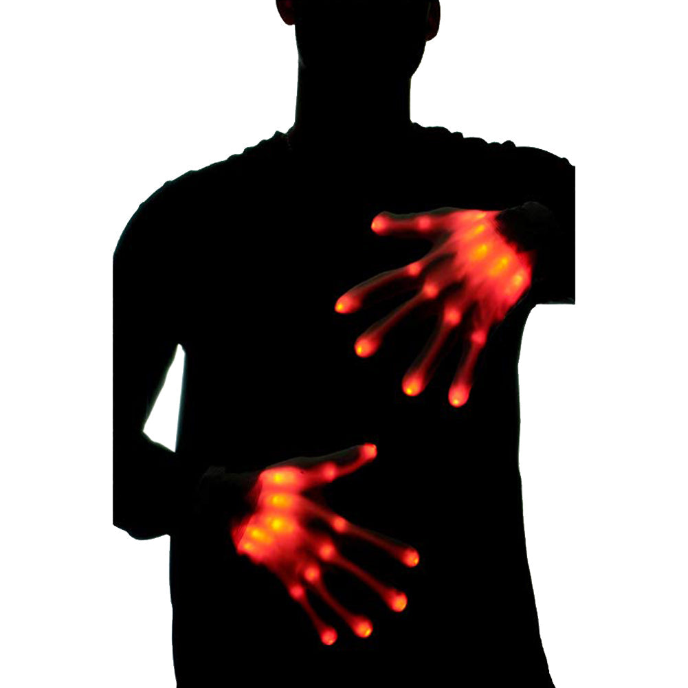 Color: Red - 1Pair Chic LED Light Up Skeleton Hand Gloves Halloween Christmas Costume Decor