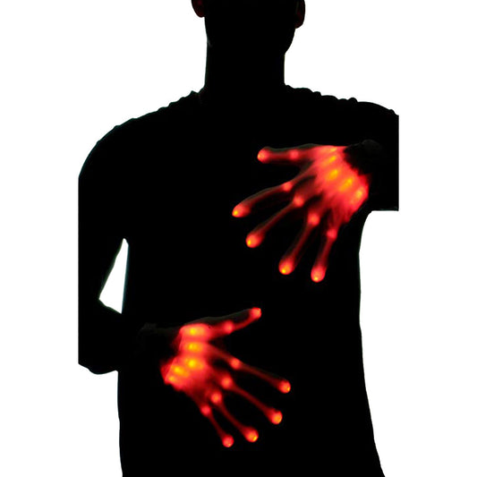 Color: Red - 1Pair Chic LED Light Up Skeleton Hand Gloves Halloween Christmas Costume Decor