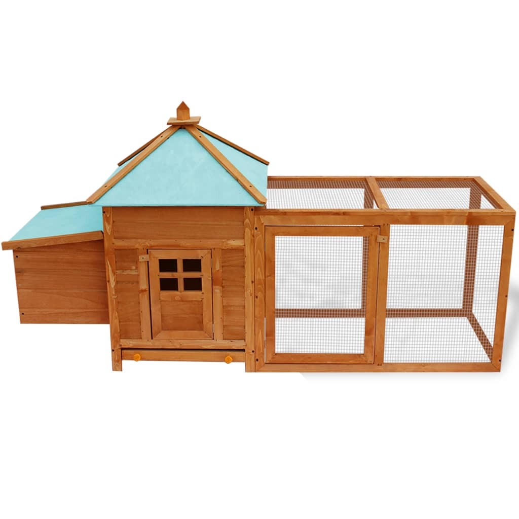 Small outdoor chicken coop by American Smart, featuring a sturdy wooden structure with ventilation and nesting areas for poultry.