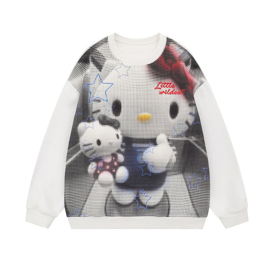 Hello Kitty cartoon digital printed round neck hoodie - American Smart