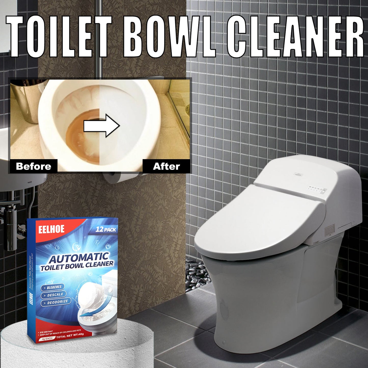 EELHOE Toilet Cleaning Effervescent Tablet, Toilet Toilet Descaling, Decontamination, Deodorization, Multi-Effect To Remove Smell And Fresh