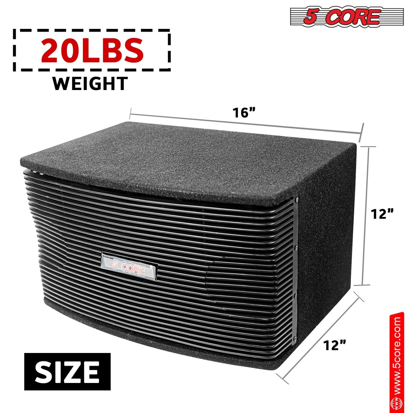 5Core 8 Inch Car Subwoofer Box Black 800W Peak 8 Ohm Vented Trunk Speaker Sub Woofer-1