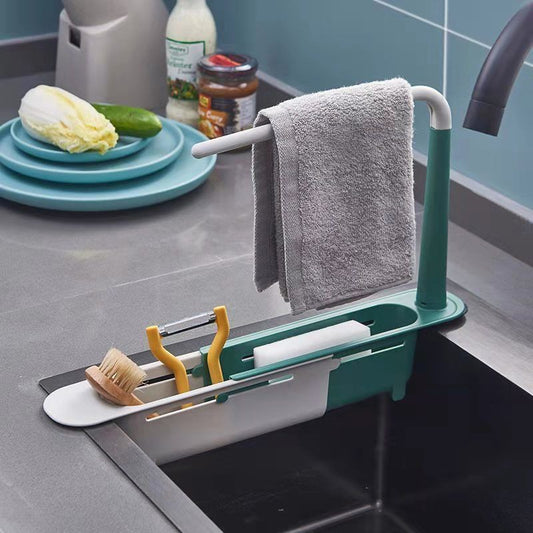Sink Rack Telescopic Drain Rack Filter Pool Vegetable Drain Basket Dishwashing Rag Storage Rack Kitchen Sponge