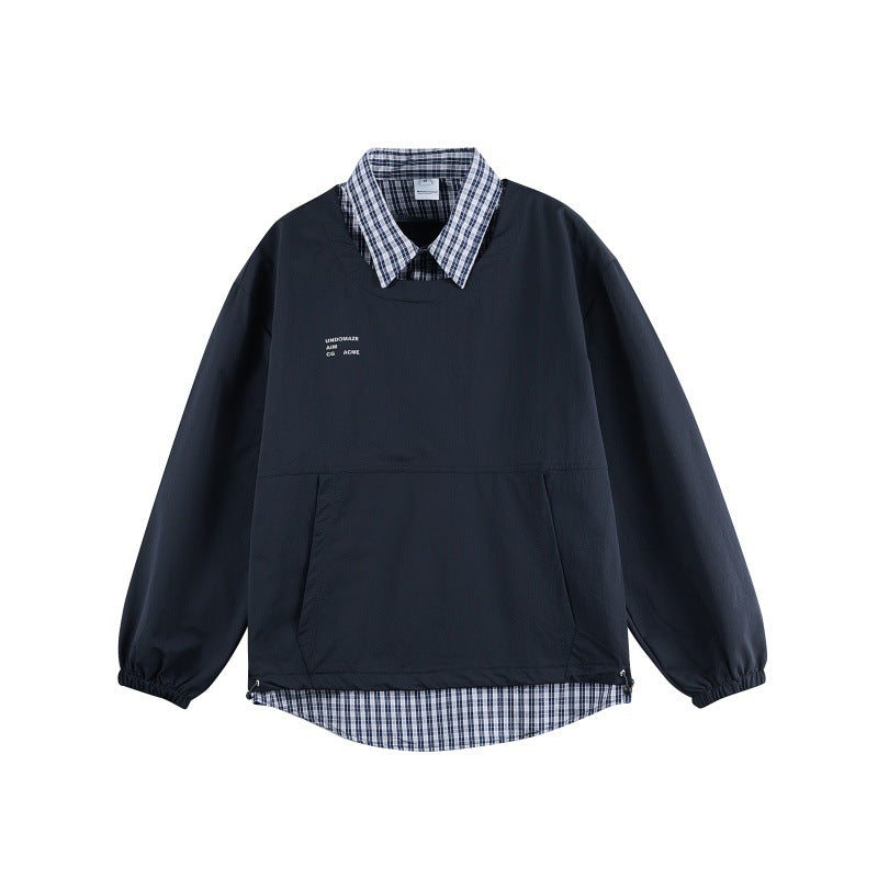 Loose Fit Two-Piece Crew Neck Sweatshirt with Shirt Collar