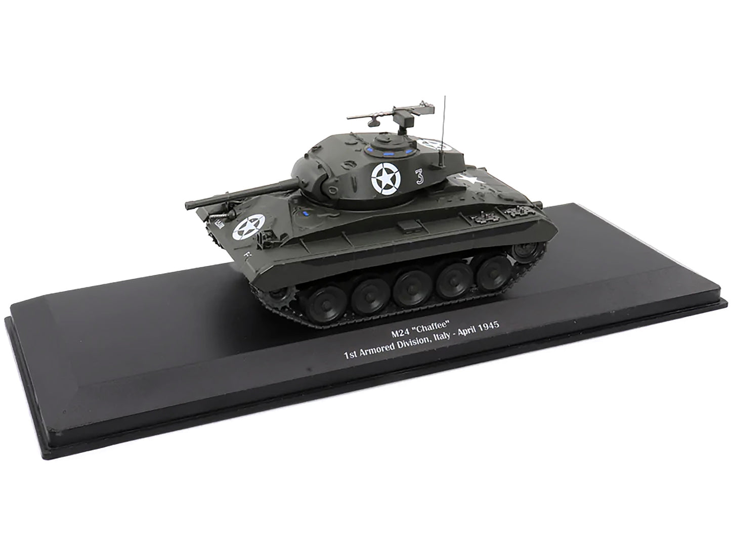 1/43 scale AFVs of WWII M24 Chaffee tank model in U.S. 1st Armored Division Italy April 1945 livery.