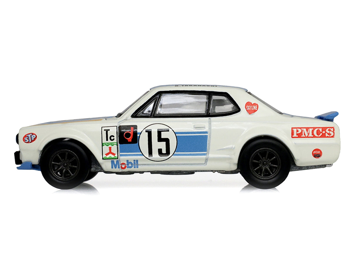 1972 Nissan Skyline 2000 GT-R (KPGC10) RHD (Right Hand Drive) #15 Kunimitsu Takahashi "50th Victory" White with Blue Stripe "Tokyo Torque" Series 10 1/64 Diecast Model Car by Greenlight