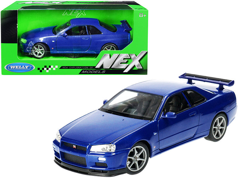 Nissan Skyline GT-R (R34) RHD (Right Hand Drive) Blue Metallic "NEX Models" 1/24 Diecast Model Car by Welly-0
