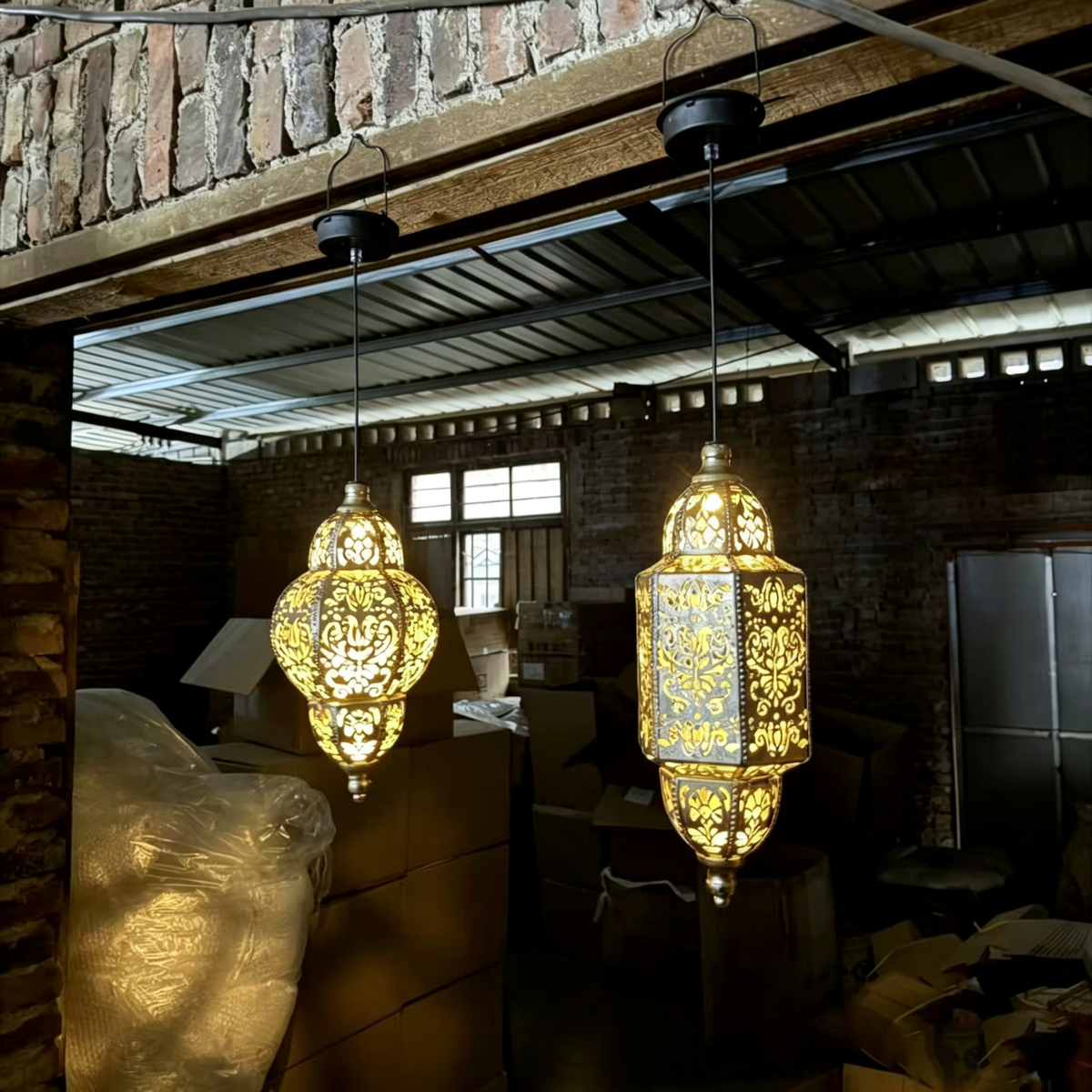 Solar powered iron hollow lantern